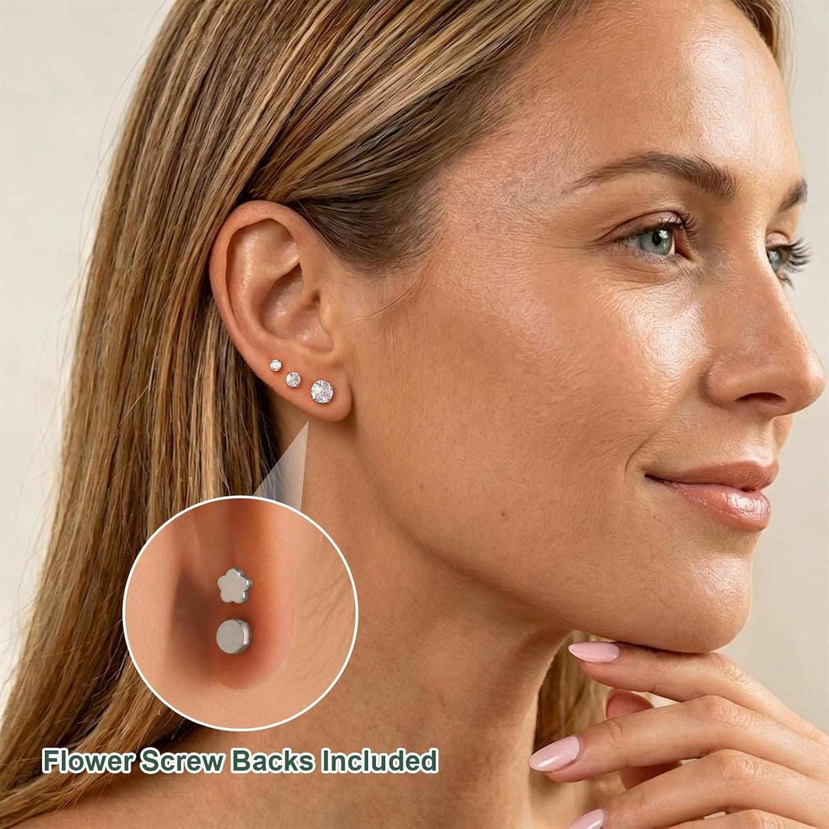 Flat Back Stud Earrings for Women Men 20G Hypoallergenic Surgical Steel Set