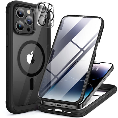 Miracase for iPhone 17e Case & iPhone 16e Case, Full-Body Phone with Built-in Glass Screen Protector, [Magnetic with MagSafe] Military Drop Proof 17 E/ 16 E Cover Bumper 6.1 inch, Black