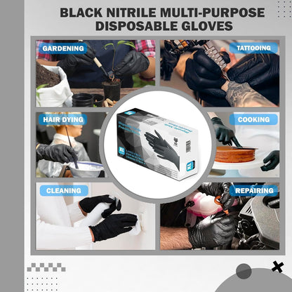 The Real Touch Black Nitrile Multi-Purpose Disposable Gloves, Powder Free, Disposable, Extra Strong - Box of 100 (Black, Large)