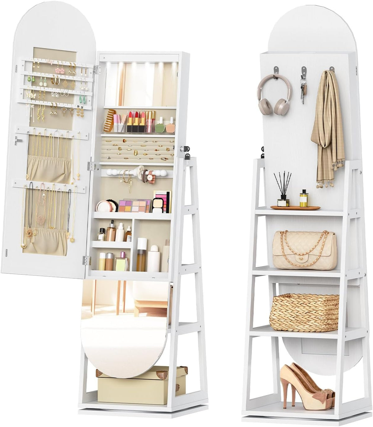 HOOBRO 360° Swivel Jewelry Cabinet Standing, Lockable Jewelry Organizer