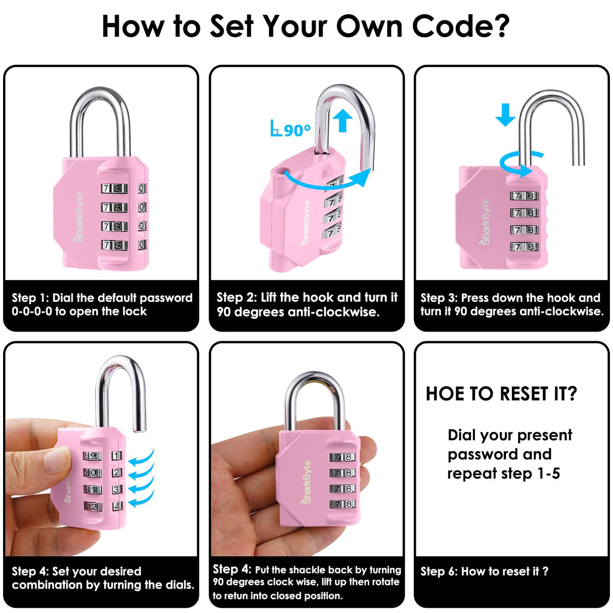 SharkByte Heavy Duty Combination Padlock – 4-Digit Weatherproof Outdoor Lock with Stainless Steel Shackle, Anti-Rust Resettable Code for Gym, School, Locker, Shed, Toolbox, Gate & Warehouse - Purple