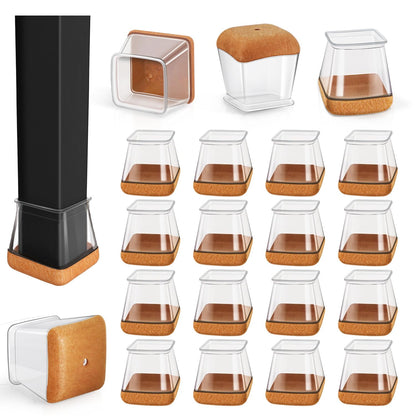 Square Chair Leg Floor Protectors, 16 Pcs, Large Clear