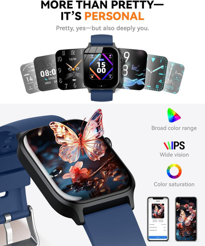 Smart Watch for Men Women- Answer/Make Call, 2024 IP68 Waterproof Fitness Tracker Watch with Sleep Step Counter Activity Smartwatch for Samsung Android iPhone iOS (Black-Blue, 1.83)