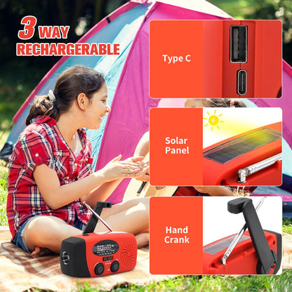 2000mAh Wind Up Solar Radio, Emergency Weather Radio,FM/AM Hand Crank Radio