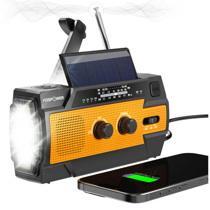 FosPower NOAA Emergency Weather Radio D8 37000mWh Portable Power Bank, AM/FM, USB/Solar/Hand Crank Charging, SOS Alarm & Flashlight for Indoor/Outdoor Emergency - Orange
