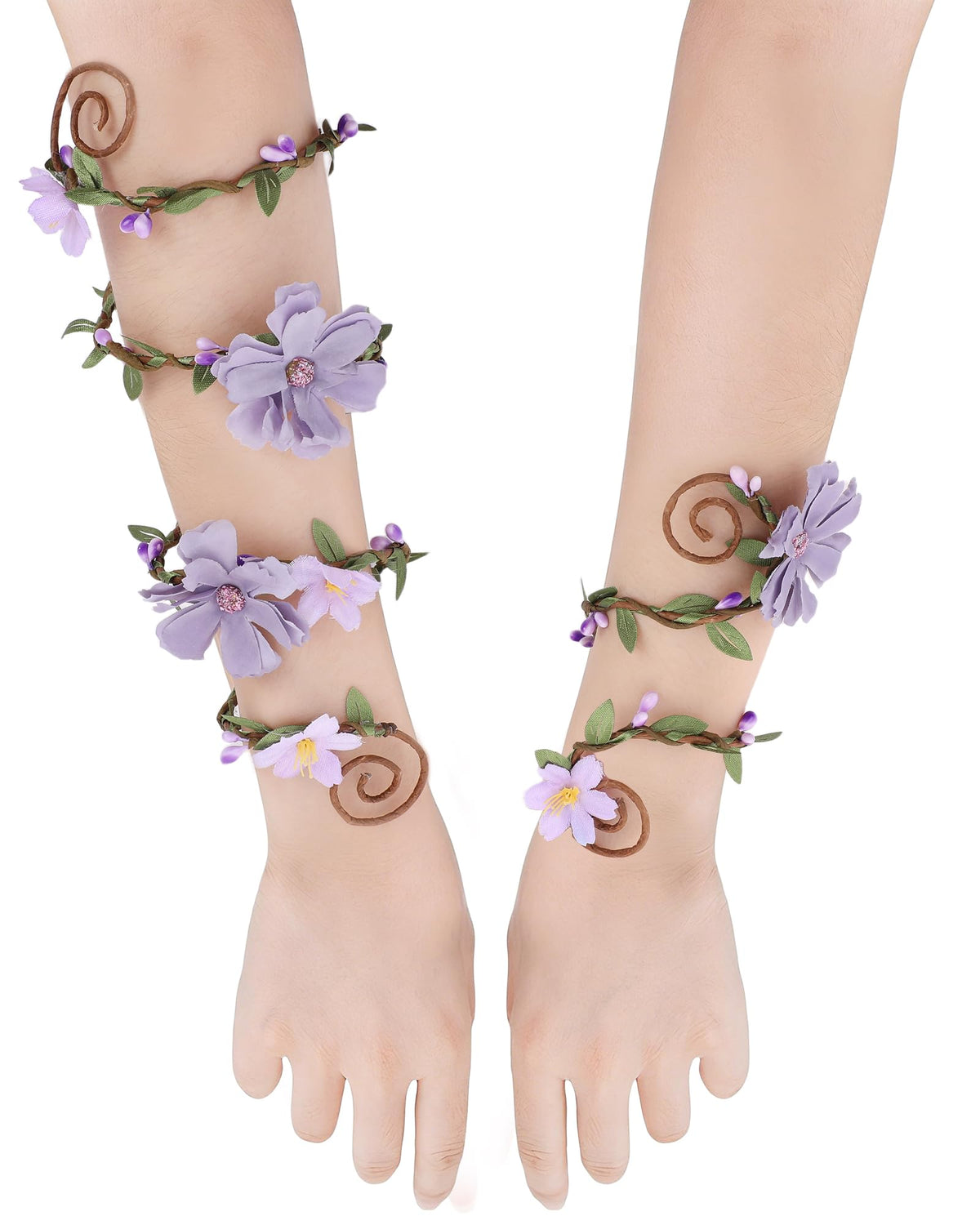 FRESHME Renaissance Costume Flower Arm Wraps - 2 Pcs Fairy Accessories Elf Bracelet with Wrap Ring Woodland Renfaire Outfit