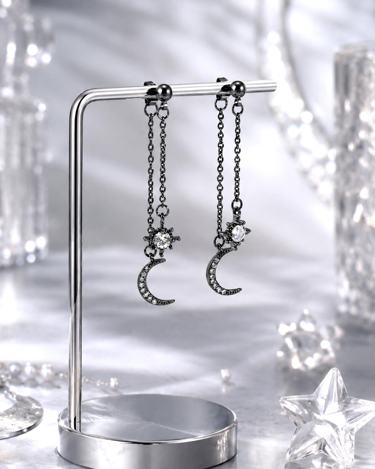 Moon and Star Dangle Earrings