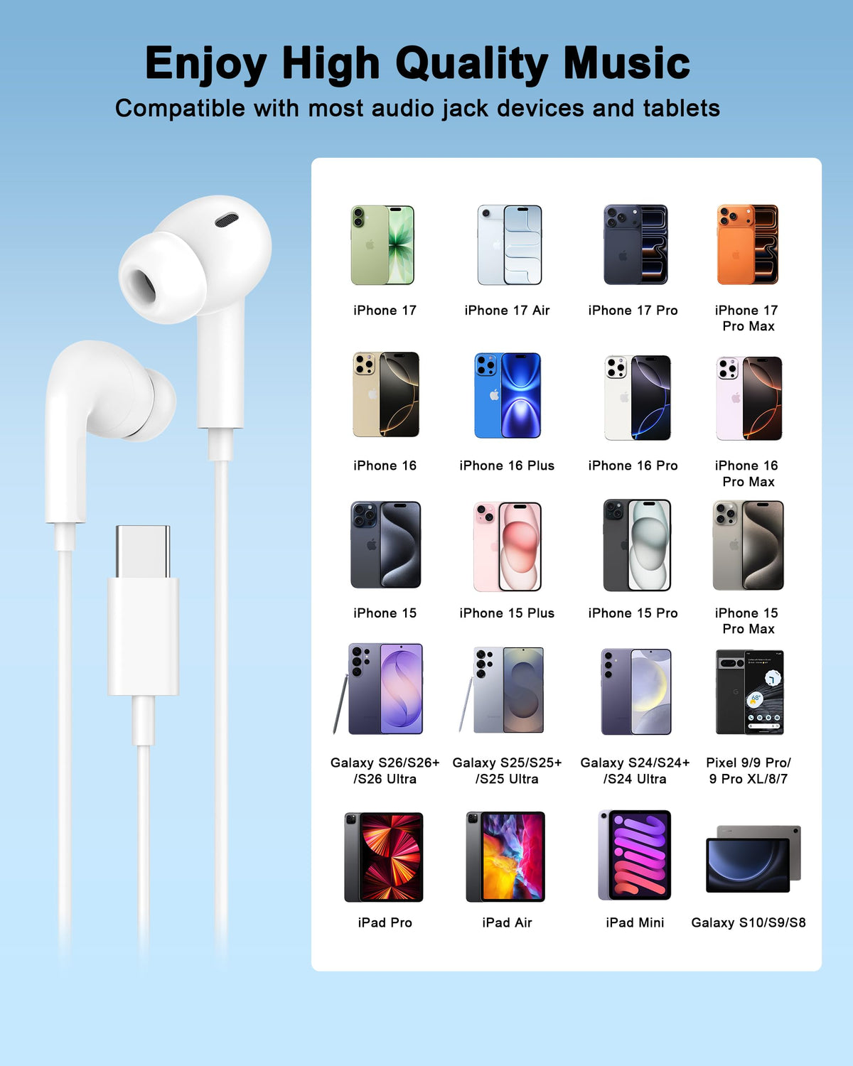 2 Pack Apple MFi Certified Wired Earbuds for iPhone, Lightning Headphones