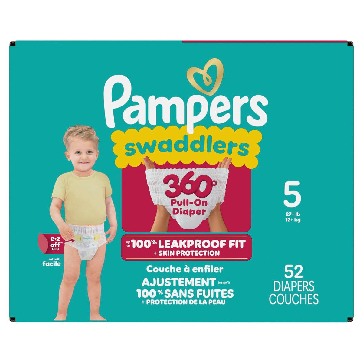 Pampers Diapers - Swaddlers 360° - Size 5, 116 Count, up to 100% Leakproof Comfy Dry Fit, Designed for Easy Changes, Pull On Baby Diaper