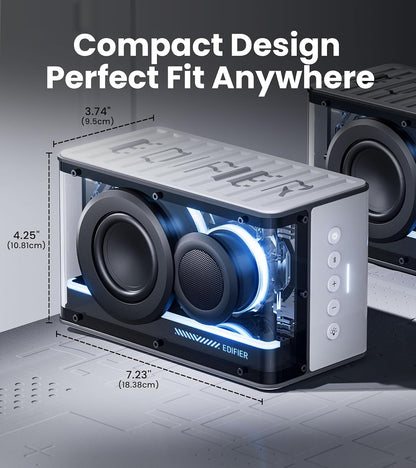 Edifier QD25 Bluetooth Speaker | Portable Desktop Audio, 25W (RMS) Dynamic Sound, Hi-Res Audio, Splendid Light Effects, 15H Playtime, Bluetooth 6.0, Wireless Stereo Pairing, White