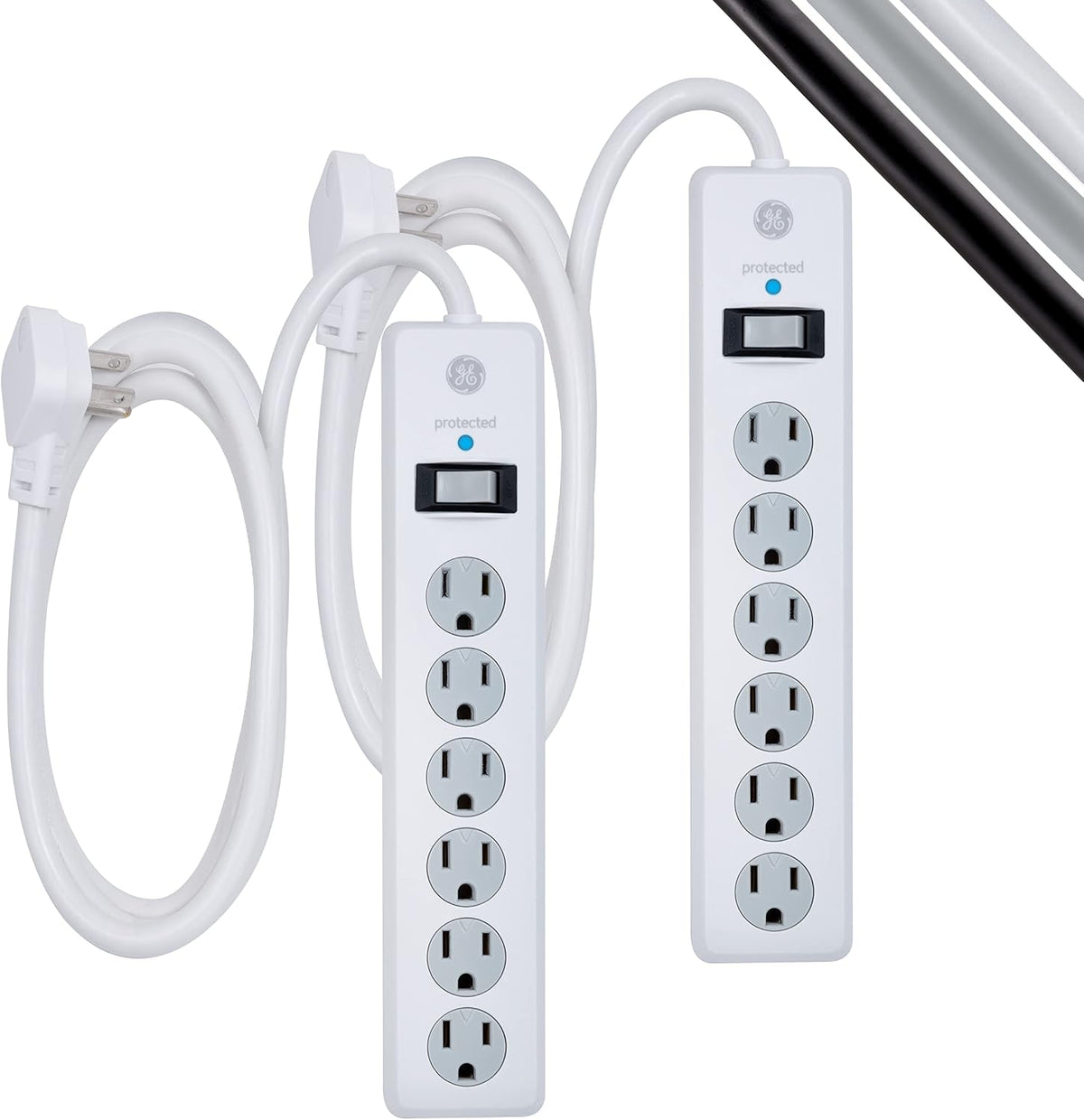 GE Surge Protector Power Strip, 2 Pack, 6 Ft Extension Cord