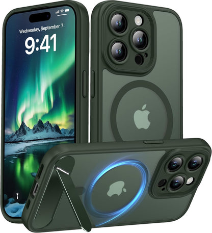 Magnetic Compatible with iPhone 16 Case, [Built-in Kickstand][Full Camera Protection][Compatible with MagSafe][Anti-Fingerprint] Shockproof Phone Case for iPhone 16 6.1",Brown