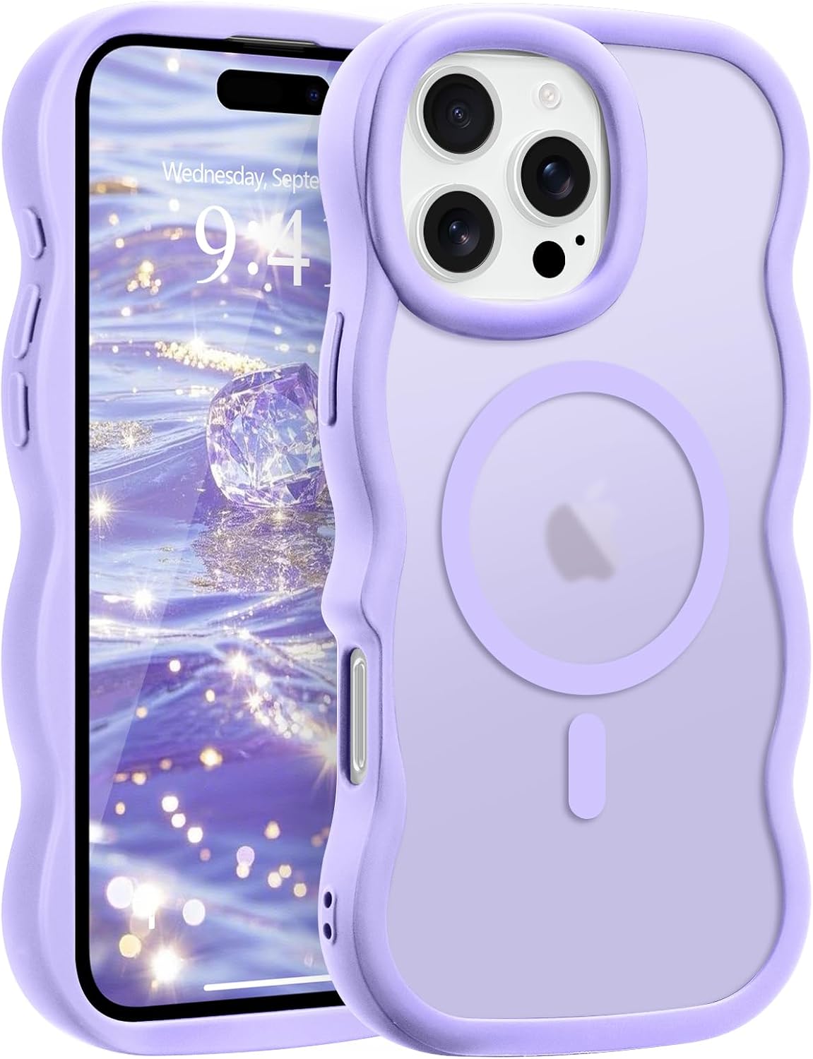 Pepmune for iPhone 16 Pro Max Case Curly Wavy Frame Translucent, Burgundy