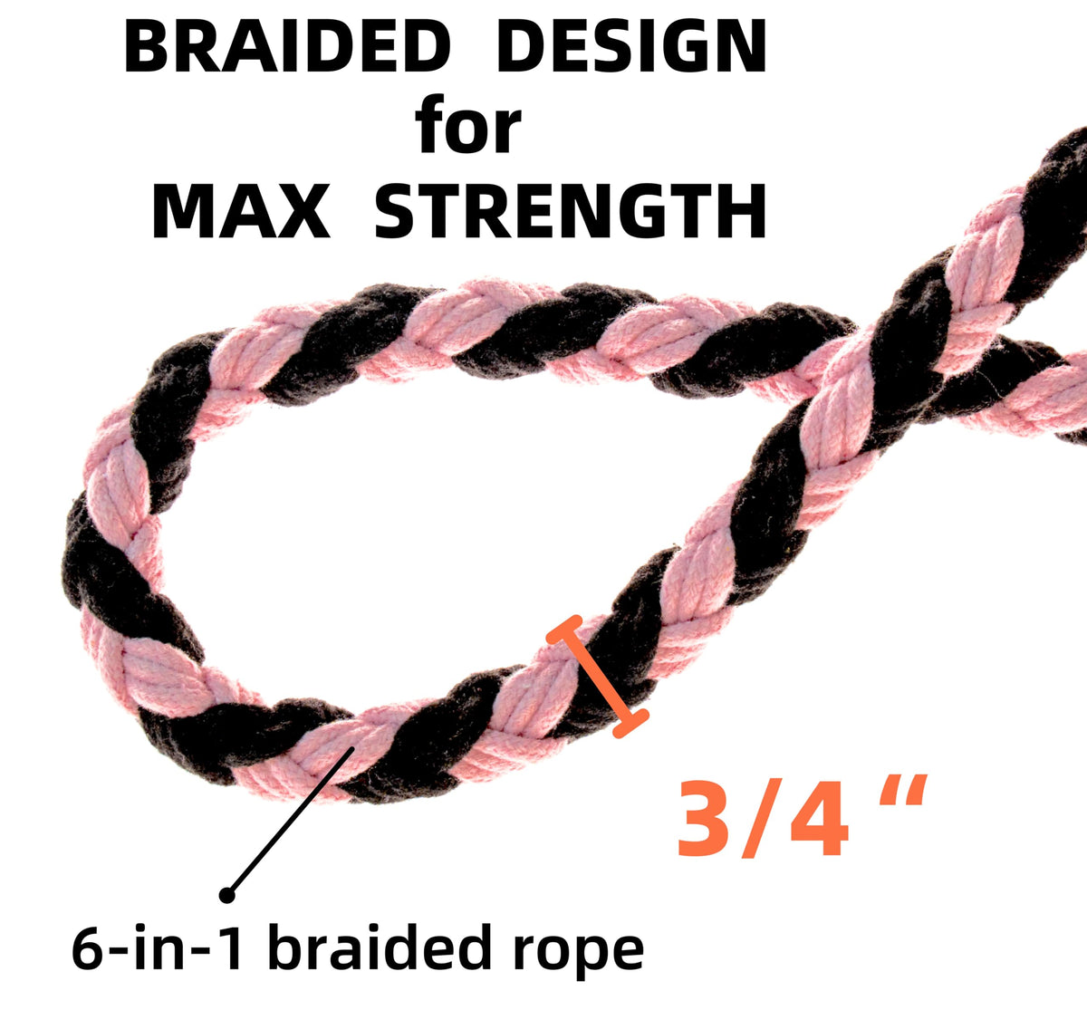 5FT Braided Cotton Rope Leash for Small, Medium and Large Dogs, Red & White Twist