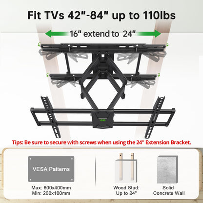 USX Mount Full Motion TV Wall Mount for 42-90 inch TV Holds up to 132lbs