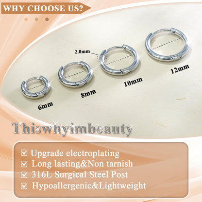 1Pair 316L Surgical Steel Opal Small Hoop Earrings for Women Hypoallergenic Medical Grade Lightweight For Cartilage Helix Daith Tragus Lobe Piercing Jewelry