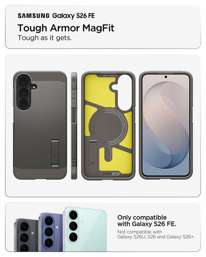 Spigen for Galaxy S26 Case, Tough Armor MagFit [Kickstand] [Compatible with MagSafe] [Military-Grade Protection] - Black