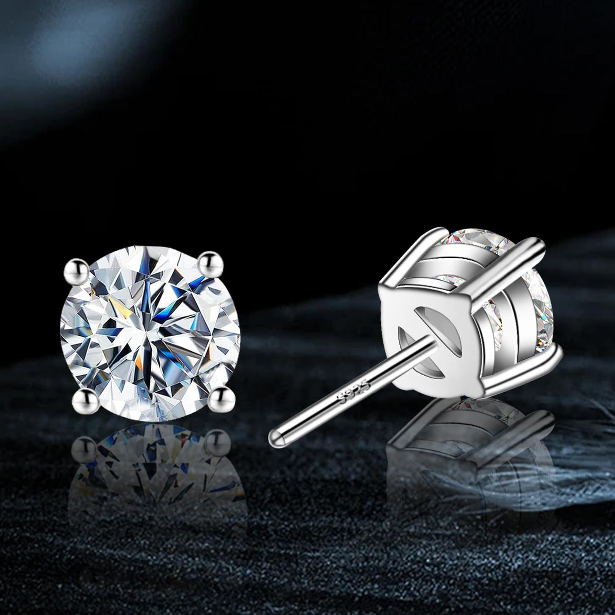 Moissanite Stud Earrings GRA 925 Sterling Silver Earrings for Men