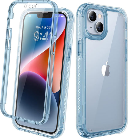 Diaclara Designed for iPhone 15 Plus Case 6.7 Inch, Full-Body Clear Bumper Cases w/Built-in Screen Protector, 360 Protective Rugged Case + Glass Camera Lens Protector,Mint Green