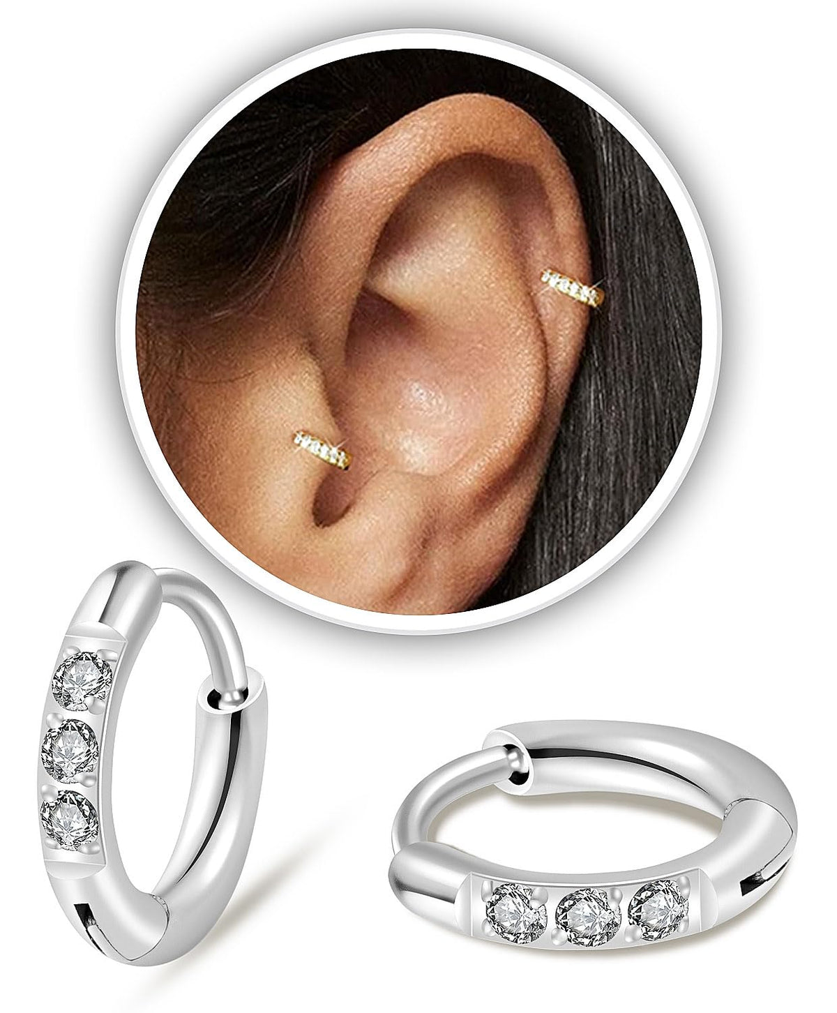 CZ Huggie Hoop Earrings, Stainless Steel Small Hoop Earrings