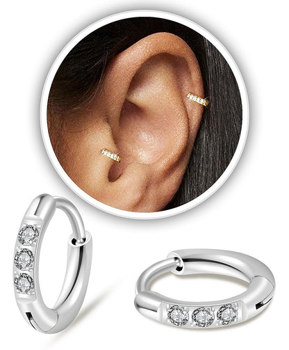 CZ Huggie Hoop Earrings, Stainless Steel Small Hoop Earrings