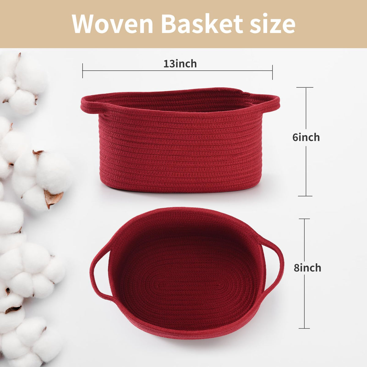 Happyiren Brown Woven Cotton Rope Storage Basket with Lace Trim