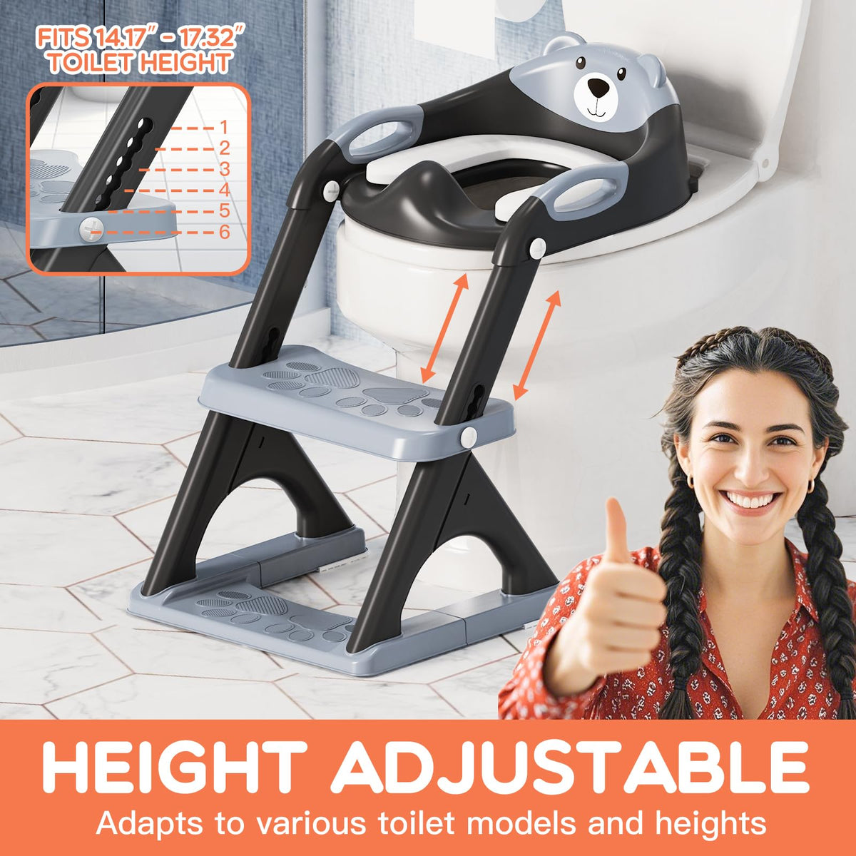 Potty Training Toilet for Toddlers, 2-in-1 Potty Training seat, Anti-Slip (Chocolate, Bear)
