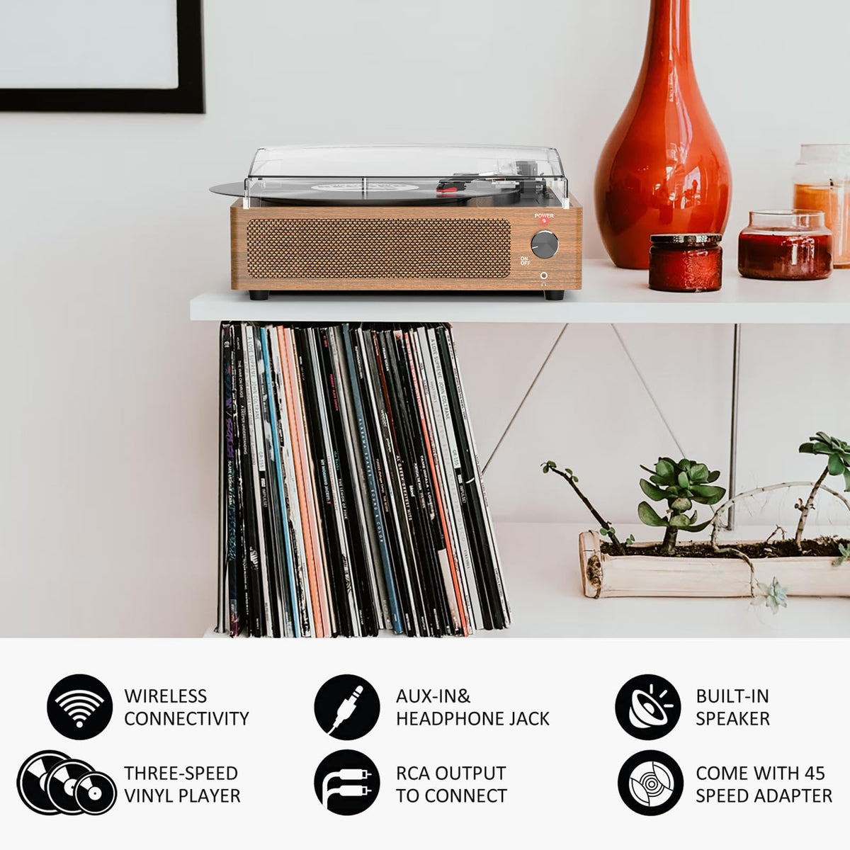 Seasonlife® Record Player for Vinyl Turntable with Speakers,Pale Purple