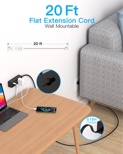 One Beat 5Ft Extension Cord with Multiple Outlets,Flat Plug Power Strip