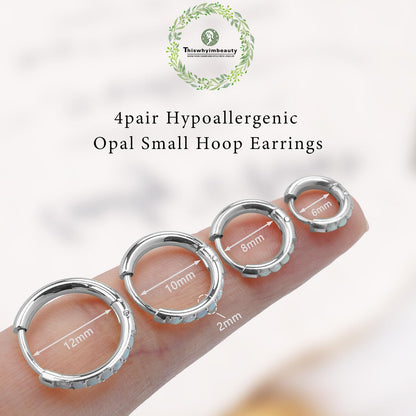 1Pair 316L Surgical Steel Opal Small Hoop Earrings for Women Hypoallergenic Medical Grade Lightweight For Cartilage Helix Daith Tragus Lobe Piercing Jewelry