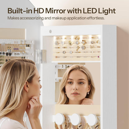 HOOBRO LED Mirror Jewelry Cabinet, Wall/Door Mounted Jewelry Organizer