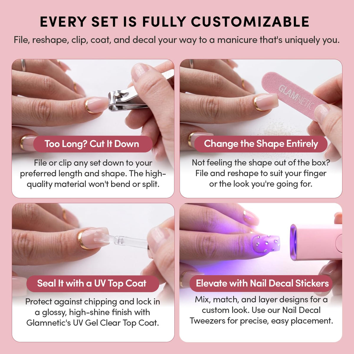 Glamnetic Press On Nails, Short Almond Glossy, Fake Nails 24pc Nail Kit