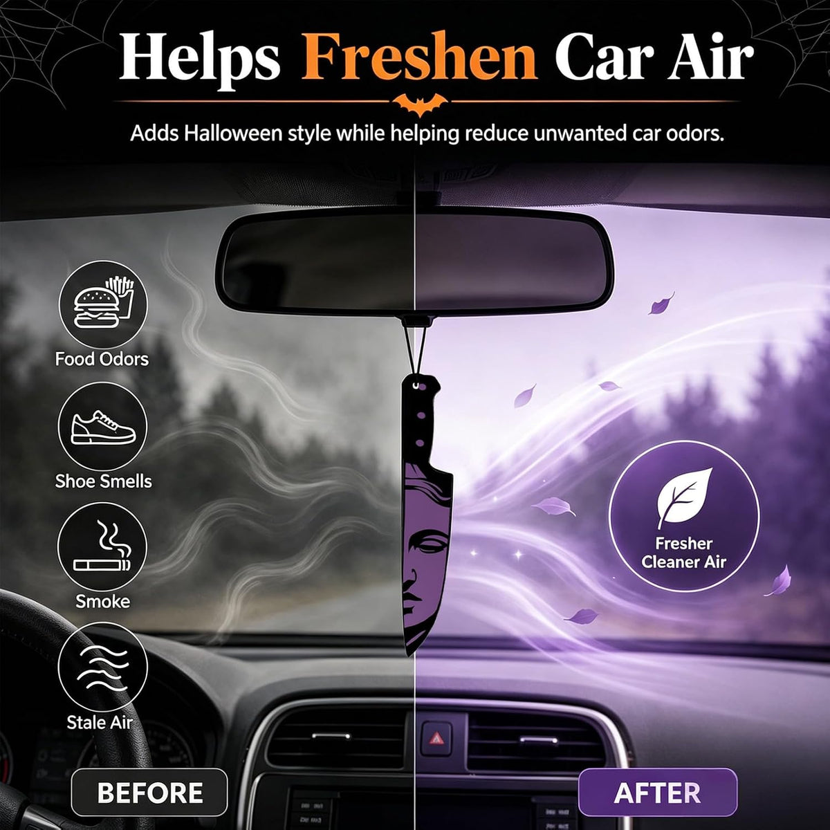 Horror Car Air Fresheners 12-Pack, Scary Movie Hanging Decorations for Rearview Mirror, Novelty Knife & Chainsaw Design Freshies, Halloween Car Accessories Gift Set (12knife)