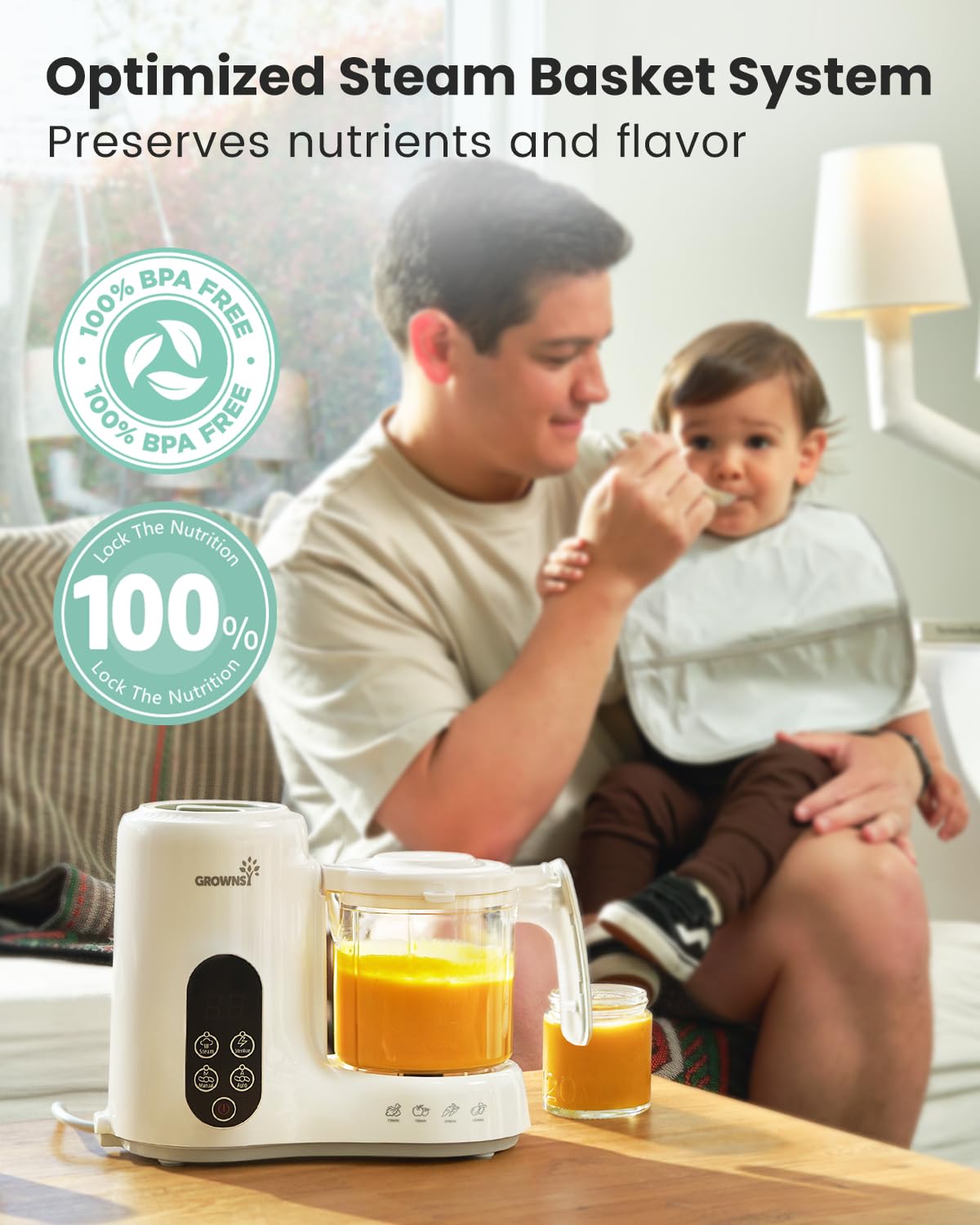 Grownsy Baby Food Maker, Steamer & Blender Baby Food Processor, Dark Grey