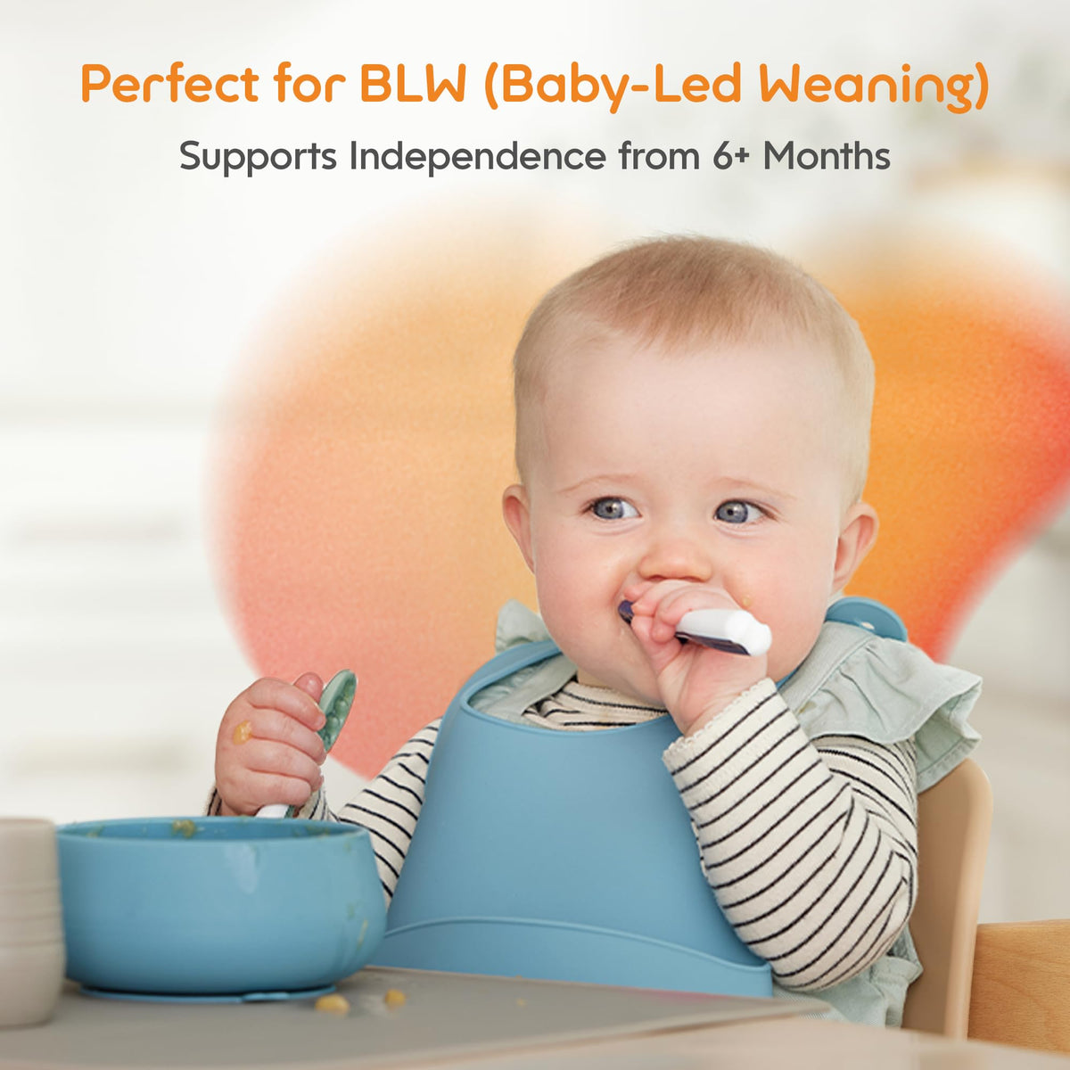 NumNum Baby Spoons Self Feeding 6 Months, 2-Pack Blue/Orange