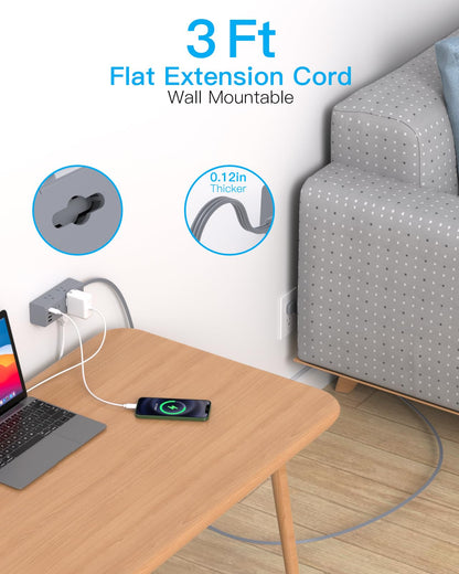 One Beat 5Ft Extension Cord with Multiple Outlets,Flat Plug Power Strip