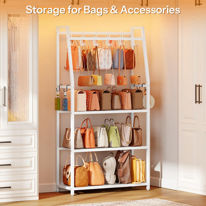 HOOBRO 3-Tier Purse Organizer for Closet, Purse Rack Stand with 14 Hooks