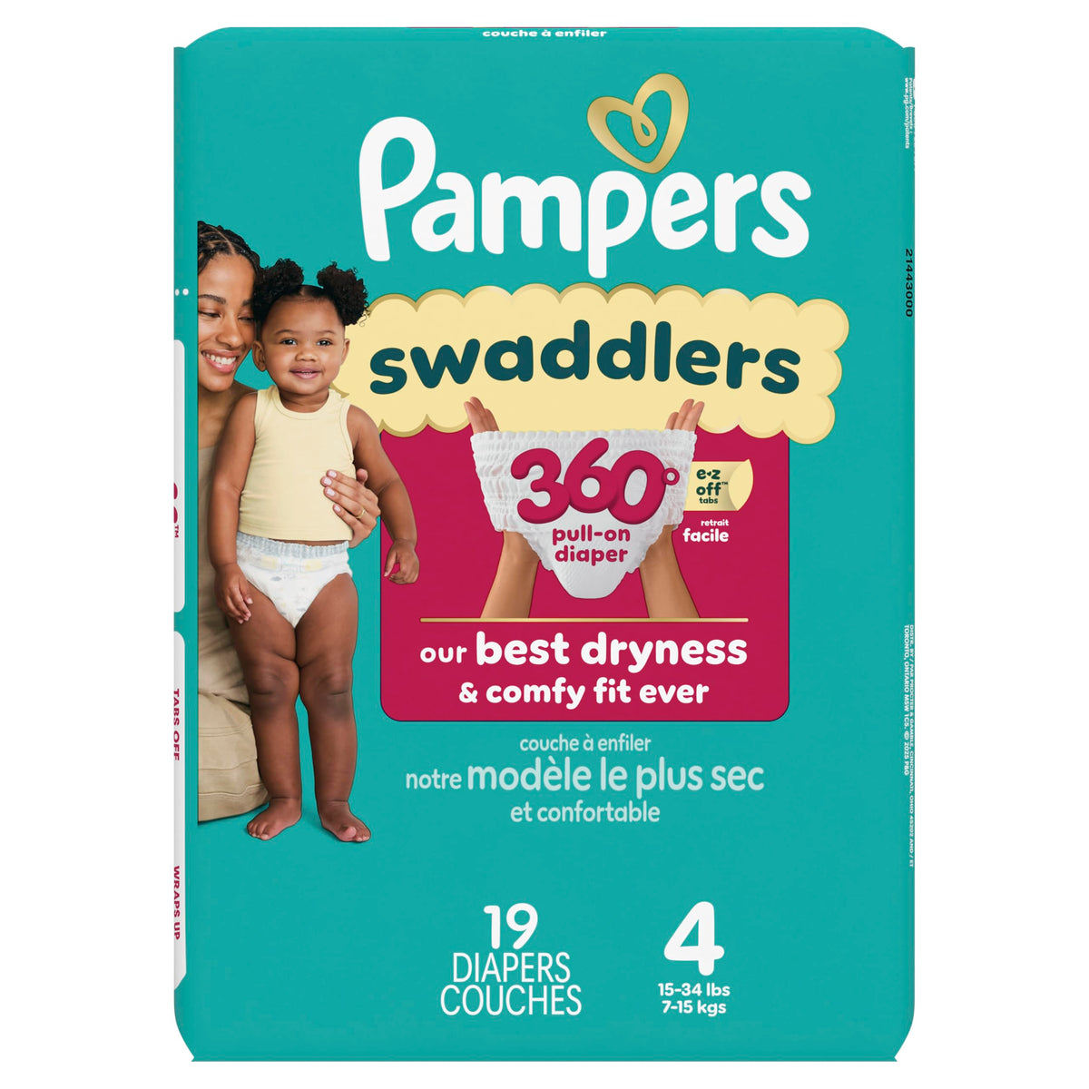 Pampers Diapers - Swaddlers 360° - Size 5, 116 Count, up to 100% Leakproof Comfy Dry Fit, Designed for Easy Changes, Pull On Baby Diaper