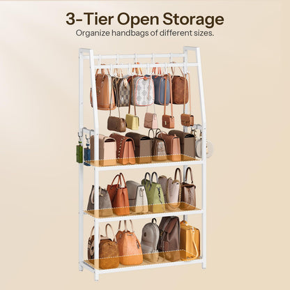 HOOBRO 3-Tier Purse Organizer for Closet, Purse Rack Stand with 14 Hooks