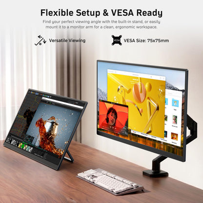 MNN 15.6" 4K Portable Monitor, UHD IPS, USB-C HDMI, with Smart Cover Stand
