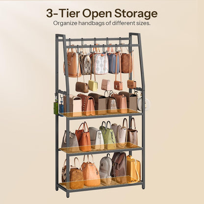HOOBRO 3-Tier Purse Organizer for Closet, Purse Rack Stand with 14 Hooks