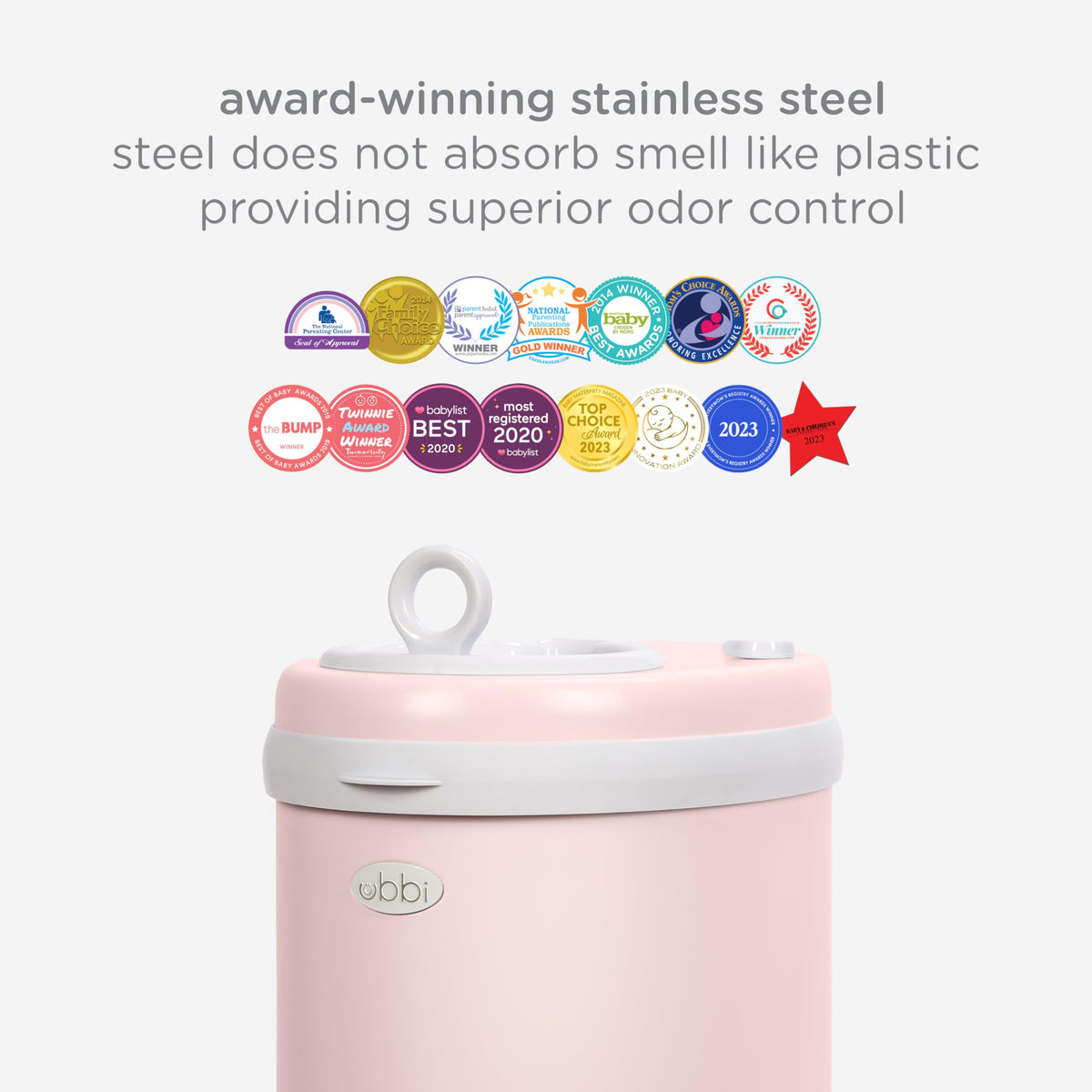 Ubbi Stainless Steel Diaper Pail, No Special Bags, Odor-Locking, White