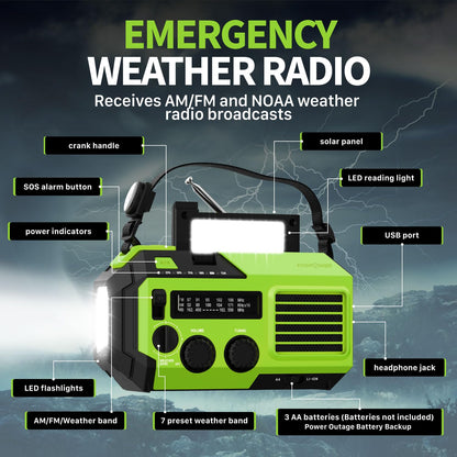 FosPower NOAA Emergency Weather Radio D8 37000mWh Portable Power Bank, AM/FM, USB/Solar/Hand Crank Charging, SOS Alarm & Flashlight for Indoor/Outdoor Emergency - Orange