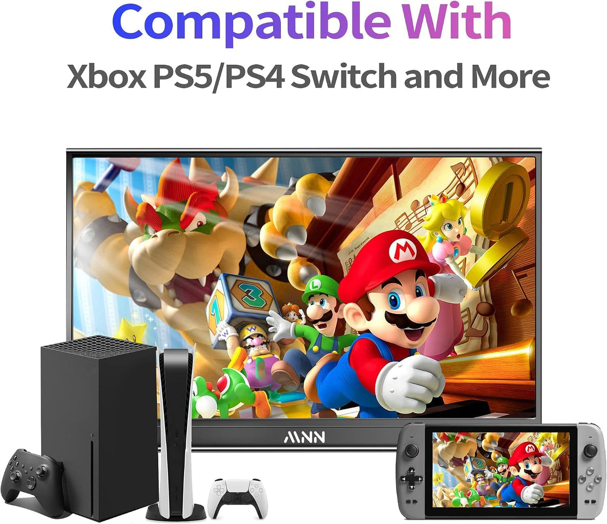 MNN 15.6" 4K Portable Monitor, UHD IPS, USB-C HDMI, with Smart Cover Stand