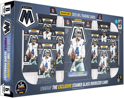 2025 Panini Mosaic Football Flagship Collection Trading Card Box (1 Stained Glass Oversized Card Per Box)