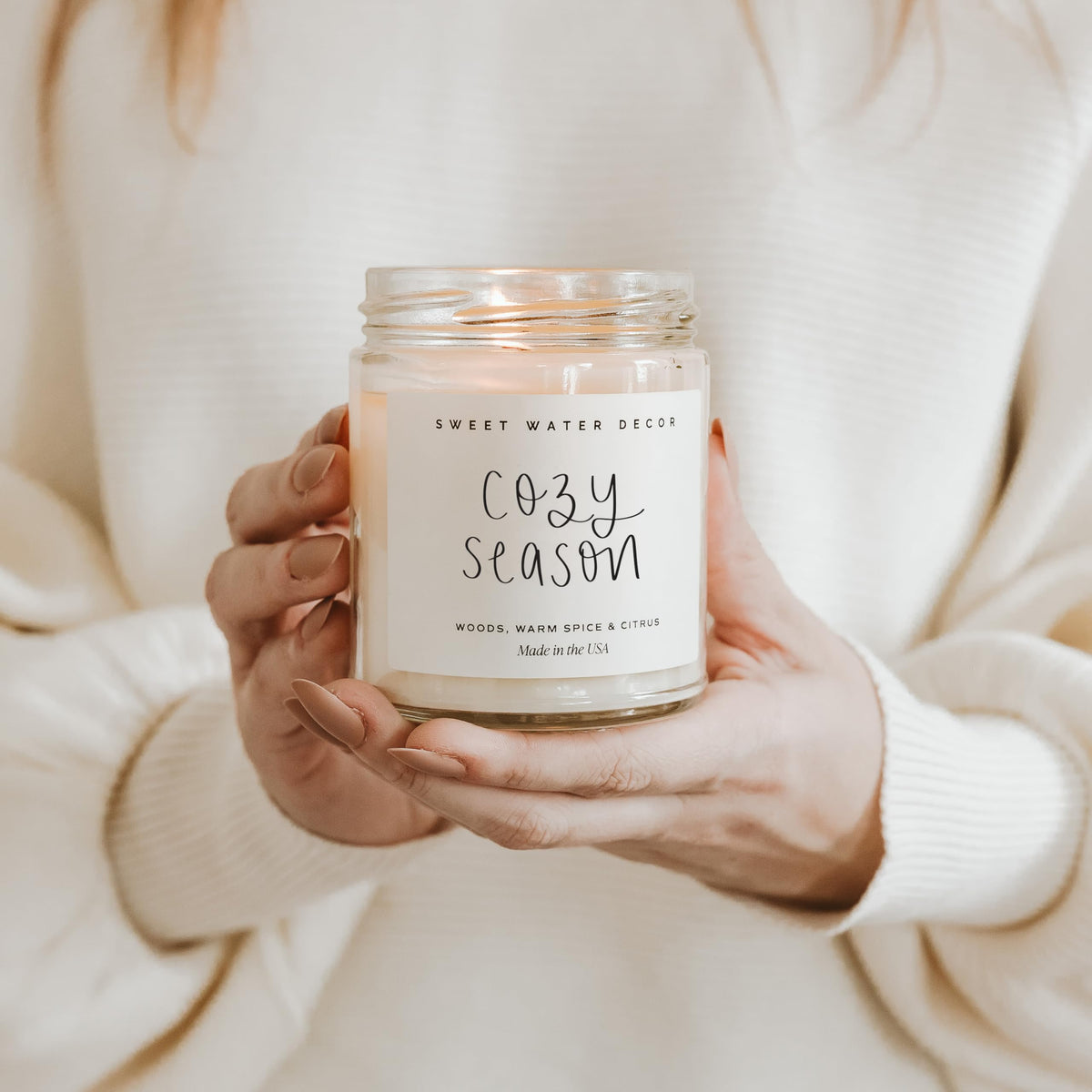 Sweet Water Decor Cinnamon Roll Candle, 9oz Clear Jar, Fall Scent