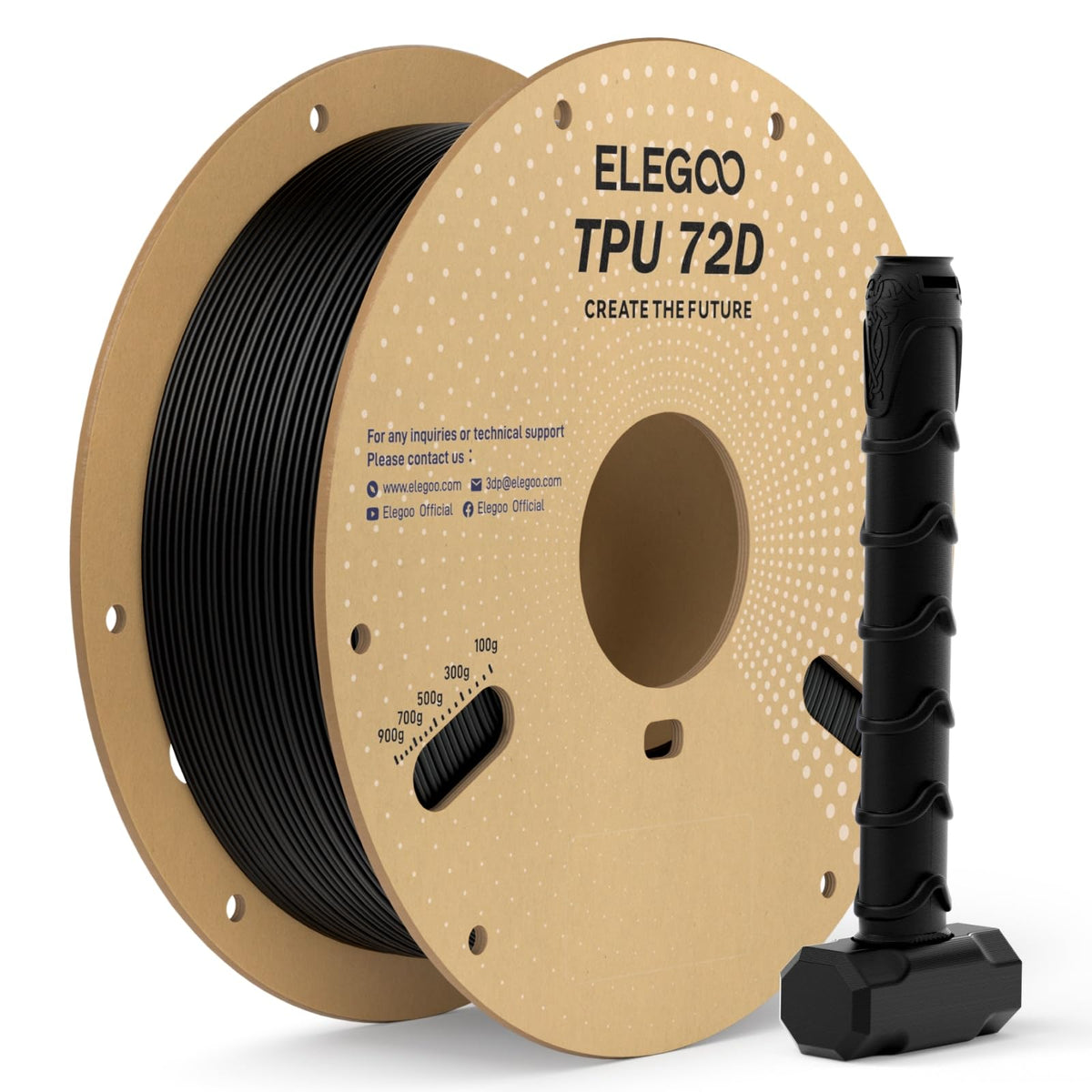 ELEGOO TPU 3D Printer Filament 1.75mm Black 1KG, 95A Flexible
