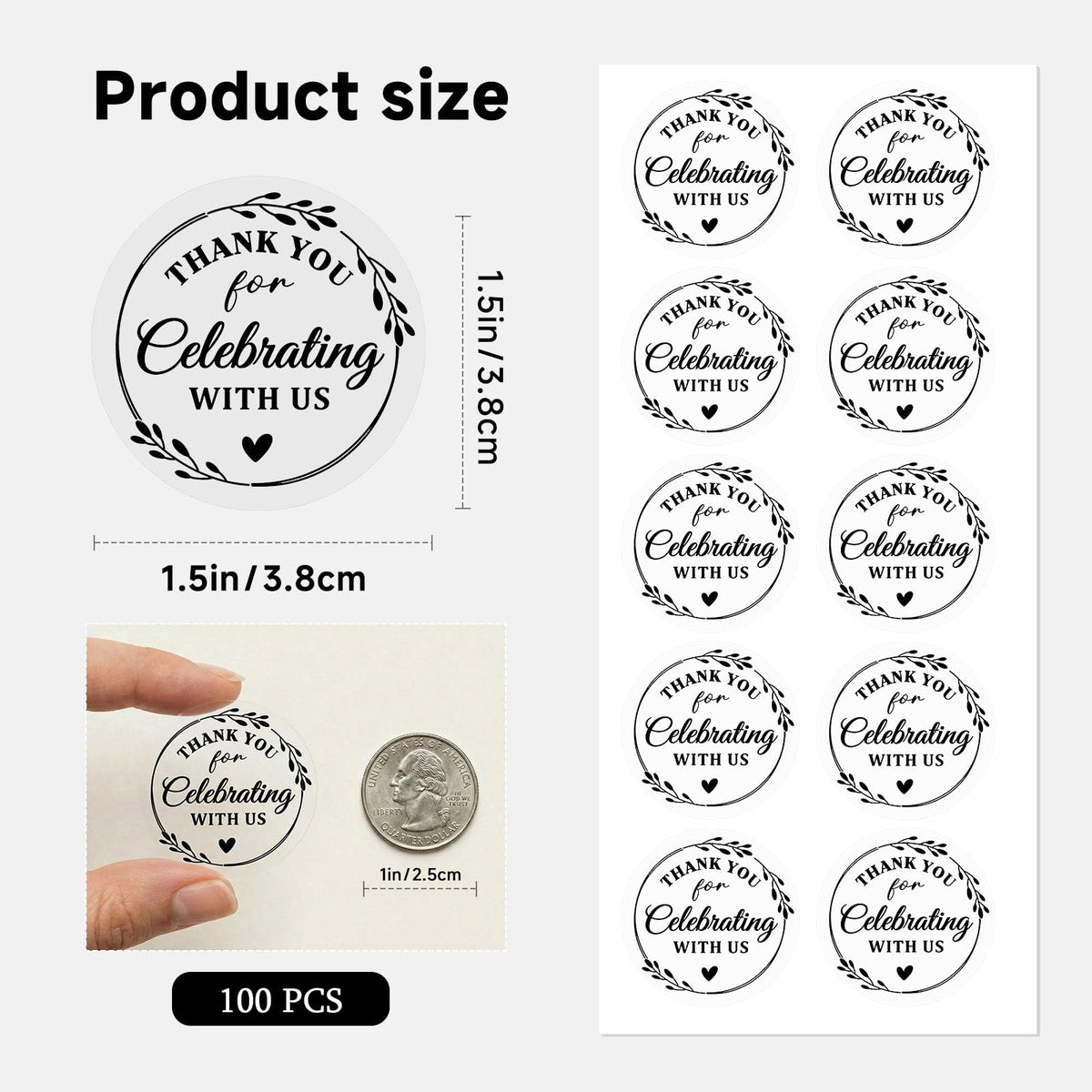 Thank You Stickers, 100 PCS Black Wedding Stickers with Gold Foil