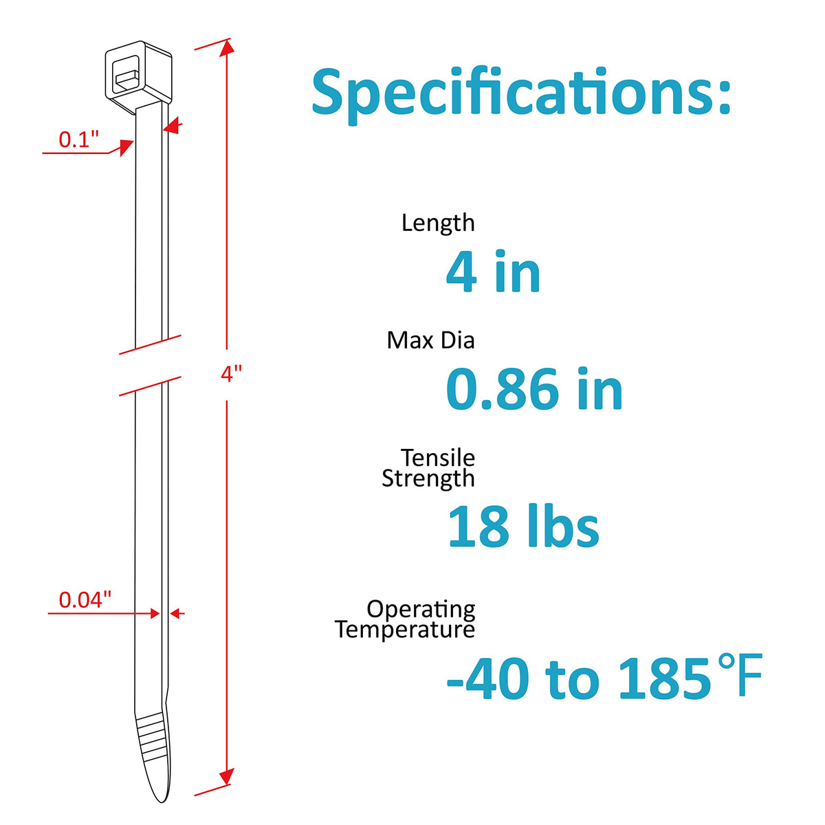 Zip Ties 4 inch (200 Pack), Small Zip Ties with 18 lb Tensile Strength, Black, by Tantti Supply
