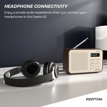 DAB/DAB+ & FM Portable Digital Radio | Simple Controls | Dual Alarms & Sleep Timer | Battery & Mains Powered (4x”AA”) | Bluetooth | Perfect for Home, Office or Outdoors | AZATOM Desire X2 (Black)